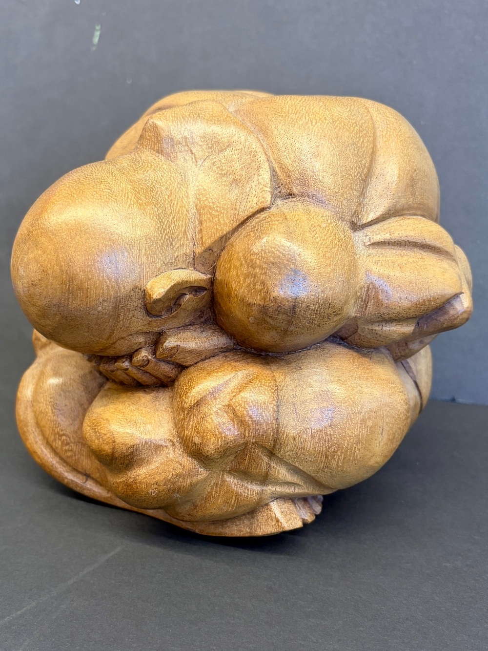 Vintage 70s Hand-carved Teak Wood Weeping Buddha Sculpture Balinese Orang Malu